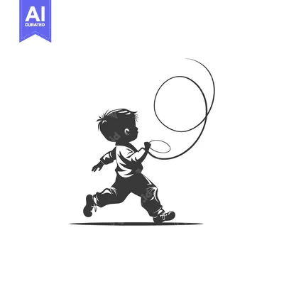 Silhouette of a Boy Running with a Circular Object