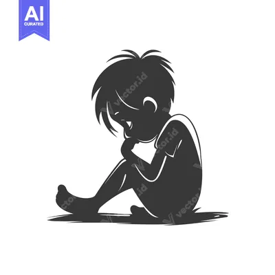 Silhouette of a Boy Sitting Down and Holding His Head in His Hands