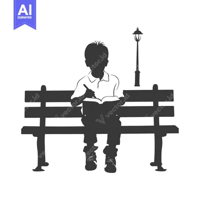 Silhouette of a Boy Sitting on a Bench and Reading a Book