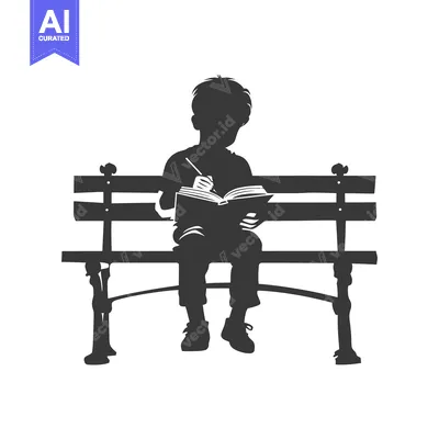 Aset premium populer: Silhouette of a Boy Sitting on a Bench Reading a Book