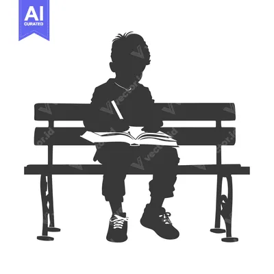 Aset premium populer: Silhouette of a Boy Sitting on a Bench, Studying
