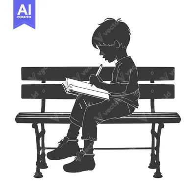 Popular premium asset: Silhouette of a Boy Sitting on a Bench Writing in a Notebook
