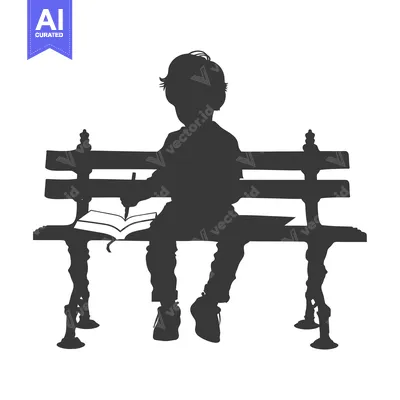 Aset premium populer: Silhouette of a Boy Sitting on a Bench Writing in a Notebook