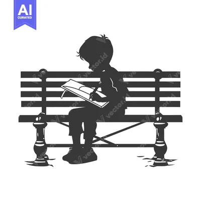 Aset premium populer: Silhouette of a Boy Sitting on a Bench Writing in a Notebook