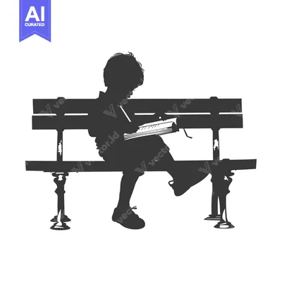 Aset premium populer: Silhouette of a Boy Sitting on a Bench Writing in a Notebook