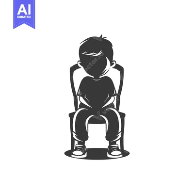Aset desain premium: Silhouette of a Boy Sitting on a Chair