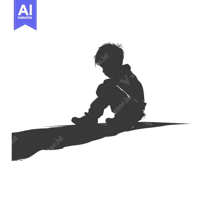 Silhouette of a Boy Sitting on a Cliff Edge