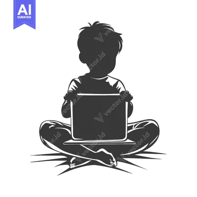 Premium design asset: Silhouette of a Boy Sitting with a Laptop