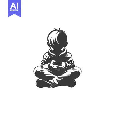 Silhouette of a Boy Sitting with a Smartphone