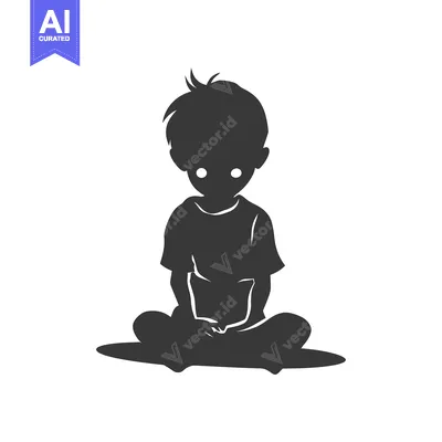 Silhouette of a Boy Sitting with Glowing Eyes