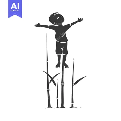 Aset desain premium: Silhouette of a boy standing on tall grass with his arms outstretched
