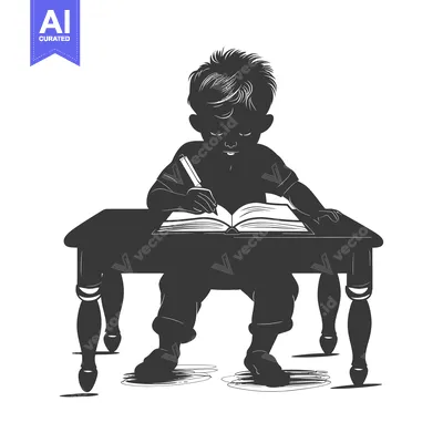 Popular premium asset: Silhouette of a Boy Studying at a Desk