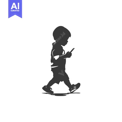 Premium design asset: Silhouette of a Boy Walking and Looking at a Phone