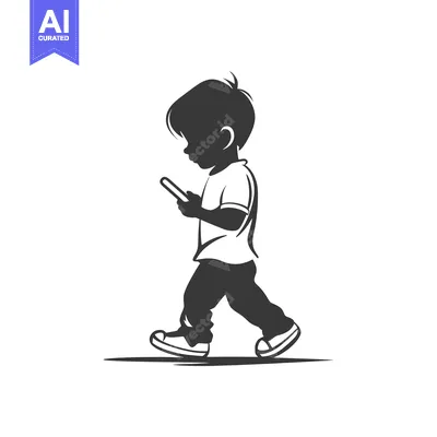 Aset desain premium: Silhouette of a boy walking while looking at a phone