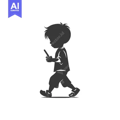 Aset premium populer: Silhouette of a boy walking while looking at his phone