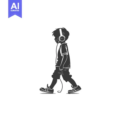 Popular premium asset: Silhouette of a Boy Walking While Wearing Headphones