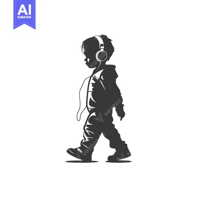 Aset premium populer: Silhouette of a Boy Walking with Headphones