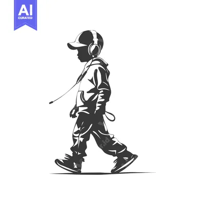 Popular premium asset: Silhouette of a boy walking with headphones and a cap