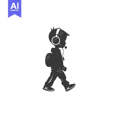 Popular premium asset: Silhouette of a Boy Walking with Headphones and Backpack