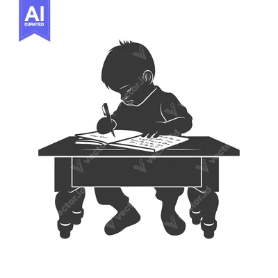 Premium design asset: Silhouette of a Boy Writing at a Desk