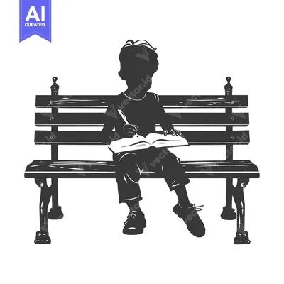 Aset premium populer: Silhouette of a Boy Writing on a Bench