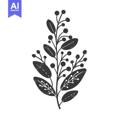 Premium design asset: Silhouette of a Branch with Leaves and Berries
