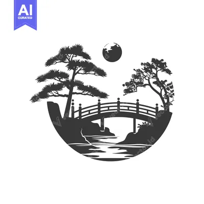 Silhouette of a Bridge Over a Stream in a Circular Landscape