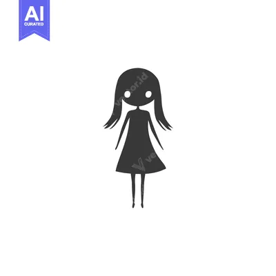 Popular premium asset: Silhouette of a Cartoon Girl with Long Hair and a Dress