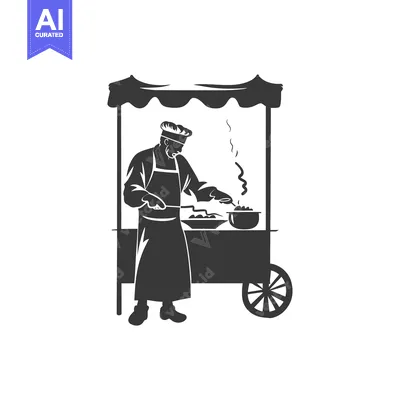 Aset premium populer: Silhouette of a Chef Cooking at a Food Cart