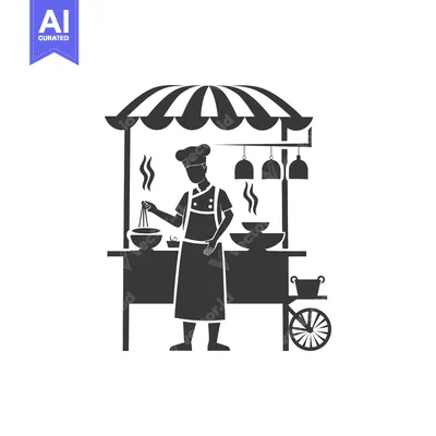 Aset premium populer: Silhouette of a chef cooking at a food stall