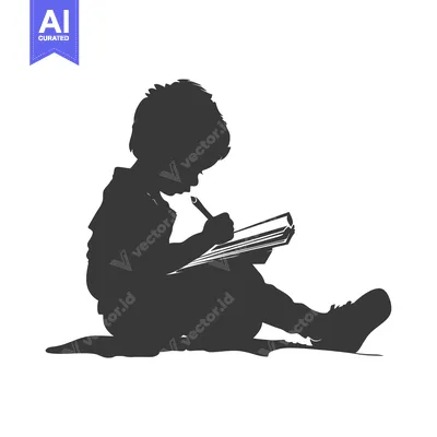 Aset desain premium: Silhouette of a child drawing in a book