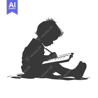 Aset premium populer: Silhouette of a Child Drawing on Paper