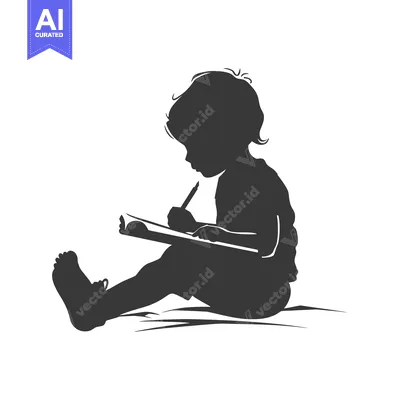 Aset premium populer: Silhouette of a Child Drawing with a Pencil