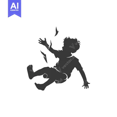 Silhouette of a Child Falling with Fearful Expression