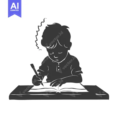 Aset premium populer: Silhouette of a Child Focused on Writing in a Book