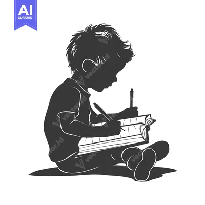 Popular premium asset: Silhouette of a Child Focused on Writing in a Notebook