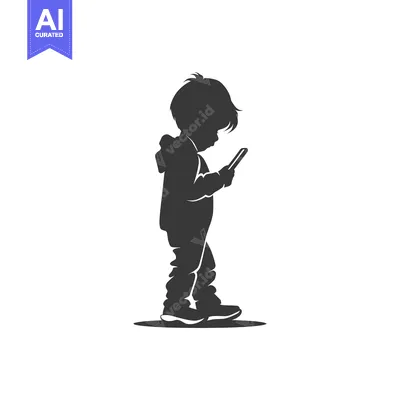 Aset premium populer: Silhouette of a Child Looking at a Smartphone