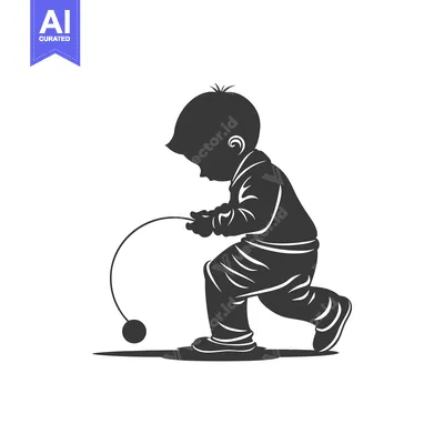 Aset desain premium: Silhouette of a Child Playing with a Yo-Yo
