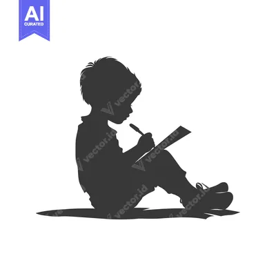 Aset premium populer: Silhouette of a Child Sitting and Writing