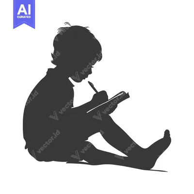 Popular premium asset: Silhouette of a child sitting and writing in a notebook