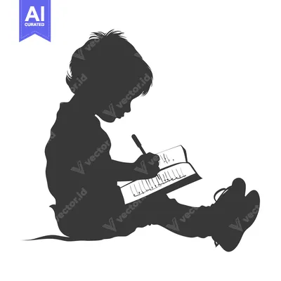 Aset premium populer: Silhouette of a child sitting and writing in a notebook