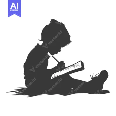 Premium design asset: Silhouette of a child sitting and writing in a notebook