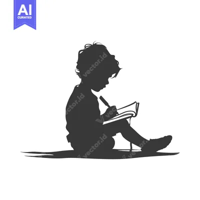 Premium design asset: Silhouette of a child sitting and writing in a notebook