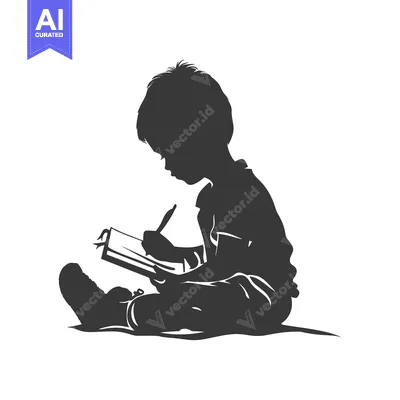 Aset premium populer: Silhouette of a child sitting and writing in a notebook