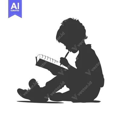Popular premium asset: Silhouette of a Child Sitting and Writing in a Notebook