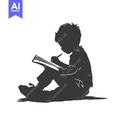Premium design asset: Silhouette of a Child Sitting and Writing in a Notebook