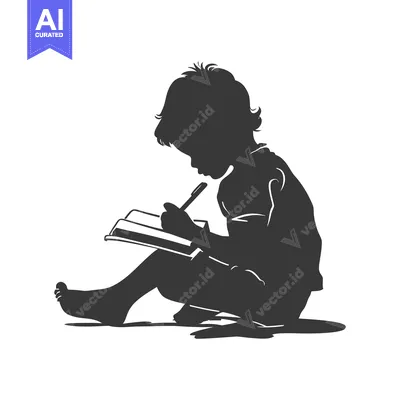 Premium design asset: Silhouette of a Child Sitting and Writing in a Notebook