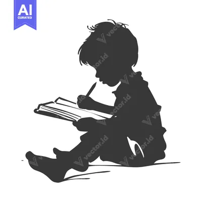 Silhouette of a Child Sitting and Writing in a Notebook