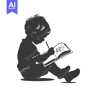 Aset premium populer: Silhouette of a child sitting and writing in a notebook