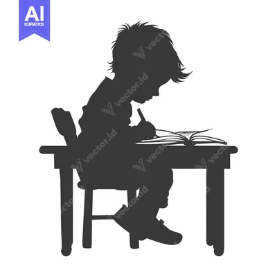 Premium design asset: Silhouette of a Child Sitting at a Desk Writing